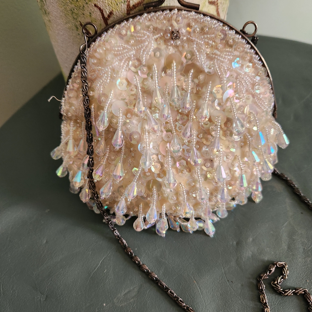 Elegant Cream Beaded Women's Bag